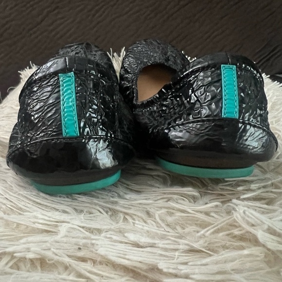 TIEKS Obsidian Black Embossed Crocodile Ballet Flat Shoes Size 8 - Picture 4 of 9